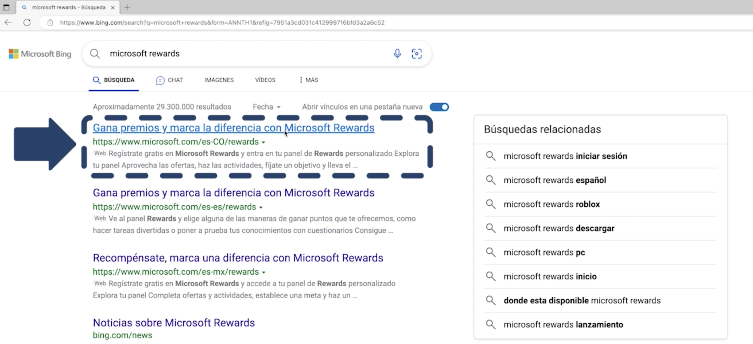 Para hacerlo, busca en el navegador las palabras Microsoft Rewards. Si eres nuevo en Microsoft Rewards, tendrás que registrarte para crear una cuenta. 